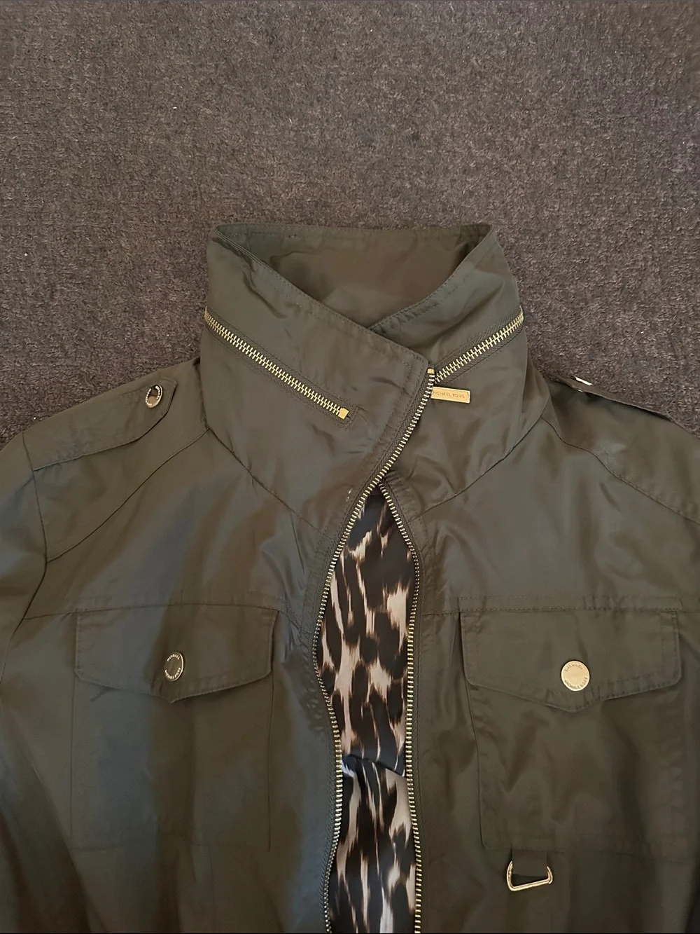 Michael Kors Olive Green Cinch Waist Utility Jacket